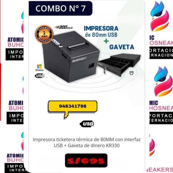 IMPRESORA TICKETERA TÉRMICA DE 80 MM CON INTERFAZ USB + GAVETA DE DINERO KR330
USB