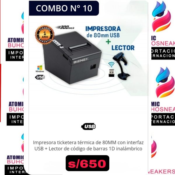 IMPRESORA TICKETERA TÉRMICA DE 80. MM CON INTERFAZ USB + LECTOR DE CÓDIGO DE BARRAS 1D INALÁMBRICO