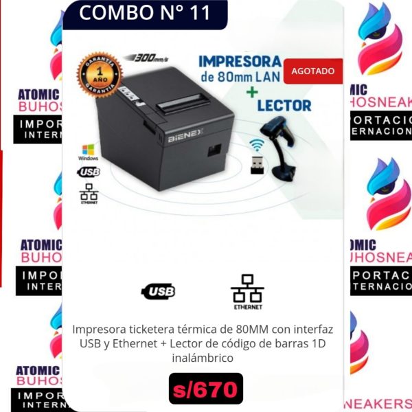 IMPRESORA TICKETERA TÉRMICA DE 80 MM CON INTERFAZ USB Y ETHERNET + LECTOR DE CÓDIGO DE BARRAS 1D INALÁMBRICO